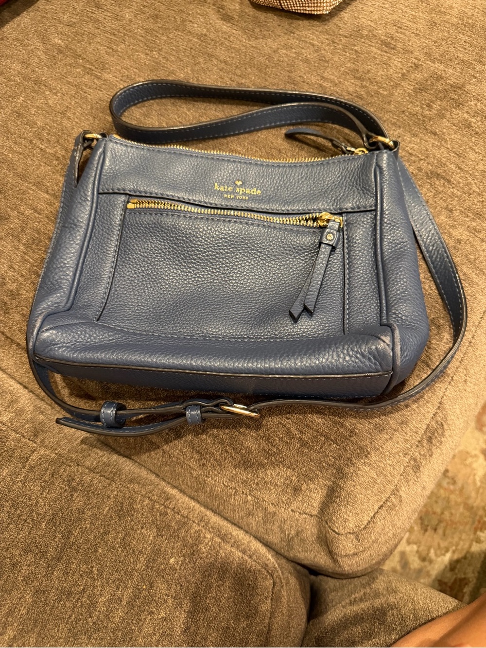 kate spade Blue Pebbled Leather Crossbody with Gold-Tone Hardware